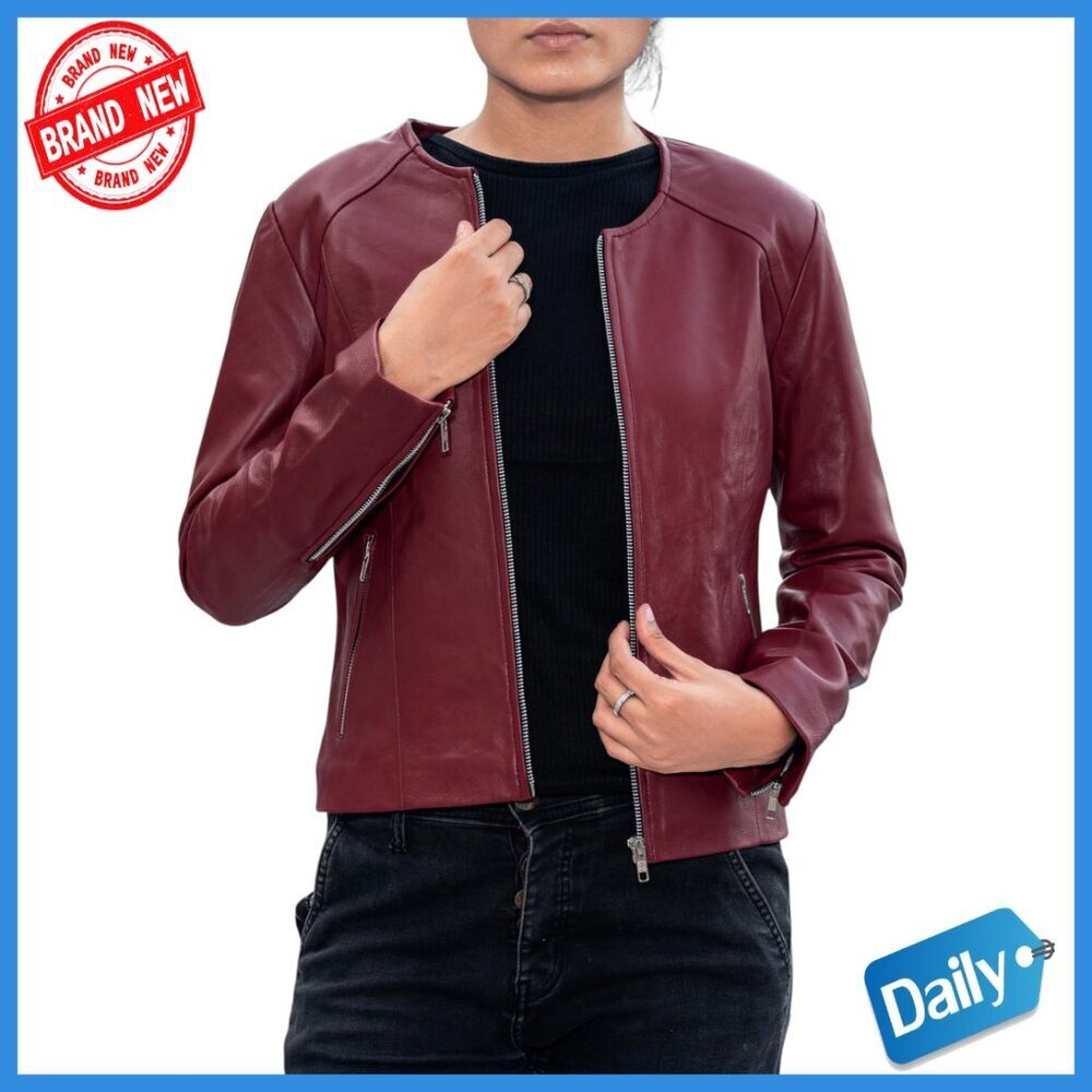Slim Fit Lambskin Leather Jacket Women's Lightweight Casual Modern Style
